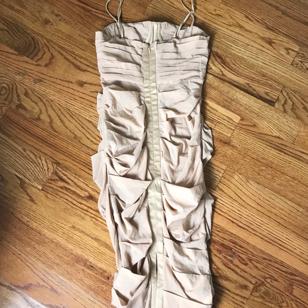 House of CB Wonmen Railea Nude Corset Ruched Midi Sheer Chiffon Dress NWT - Picture 7 of 9